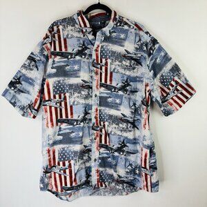 RedHead Mens XL Multicolor American Planes Button-Up Short Sleeve WWII Shirt